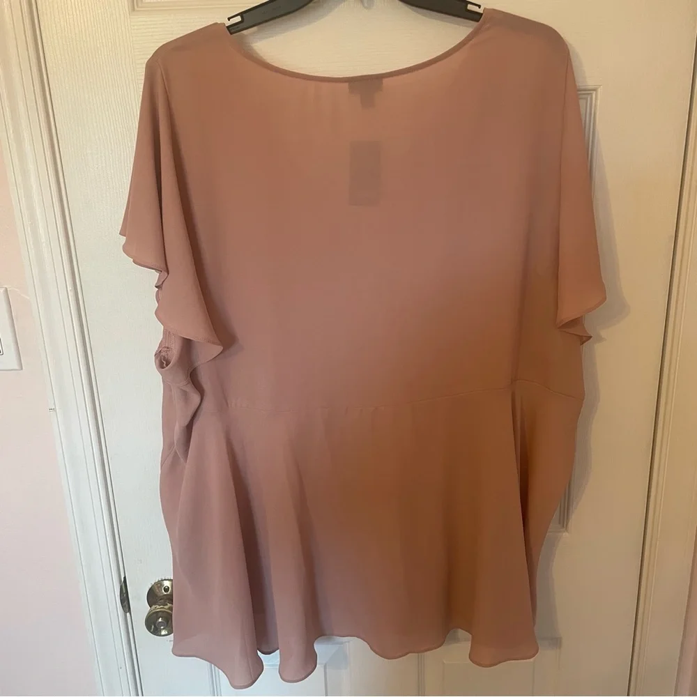 Dusty Rose Quartz Flutter Sleeve Blouse - Picture 3 of 5